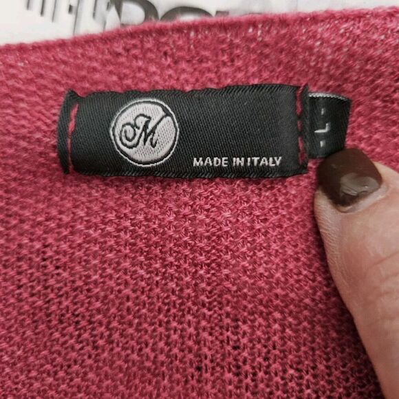 M Made in Italy Knitted 3/4 Sleeve Dusty Rose Pullover V-neckSweater Size L - Picture 6 of 8